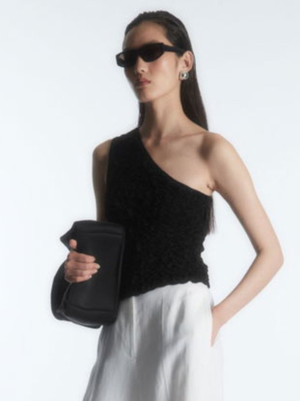 COS Quilted One-Shoulder Tank Top in Black Size Large NWT